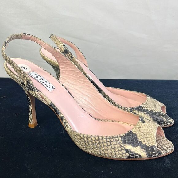 Isaac Mizrahi Snake Pattern Peep Toe Heels - Picture 3 of 12